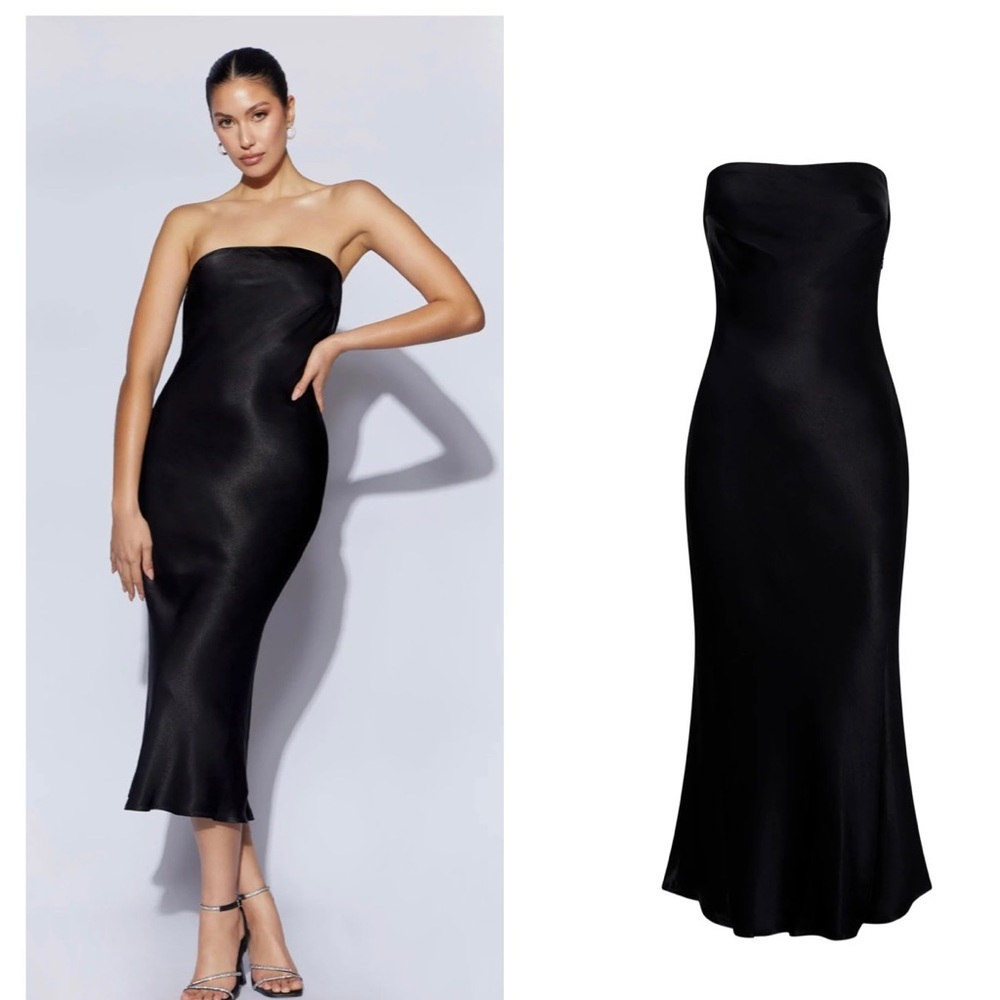 Meshki strapless satin midi dress. Size small